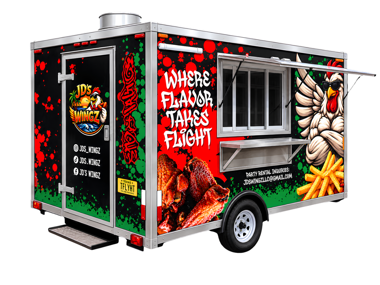 JD'S WINGZ branded food truck illustration